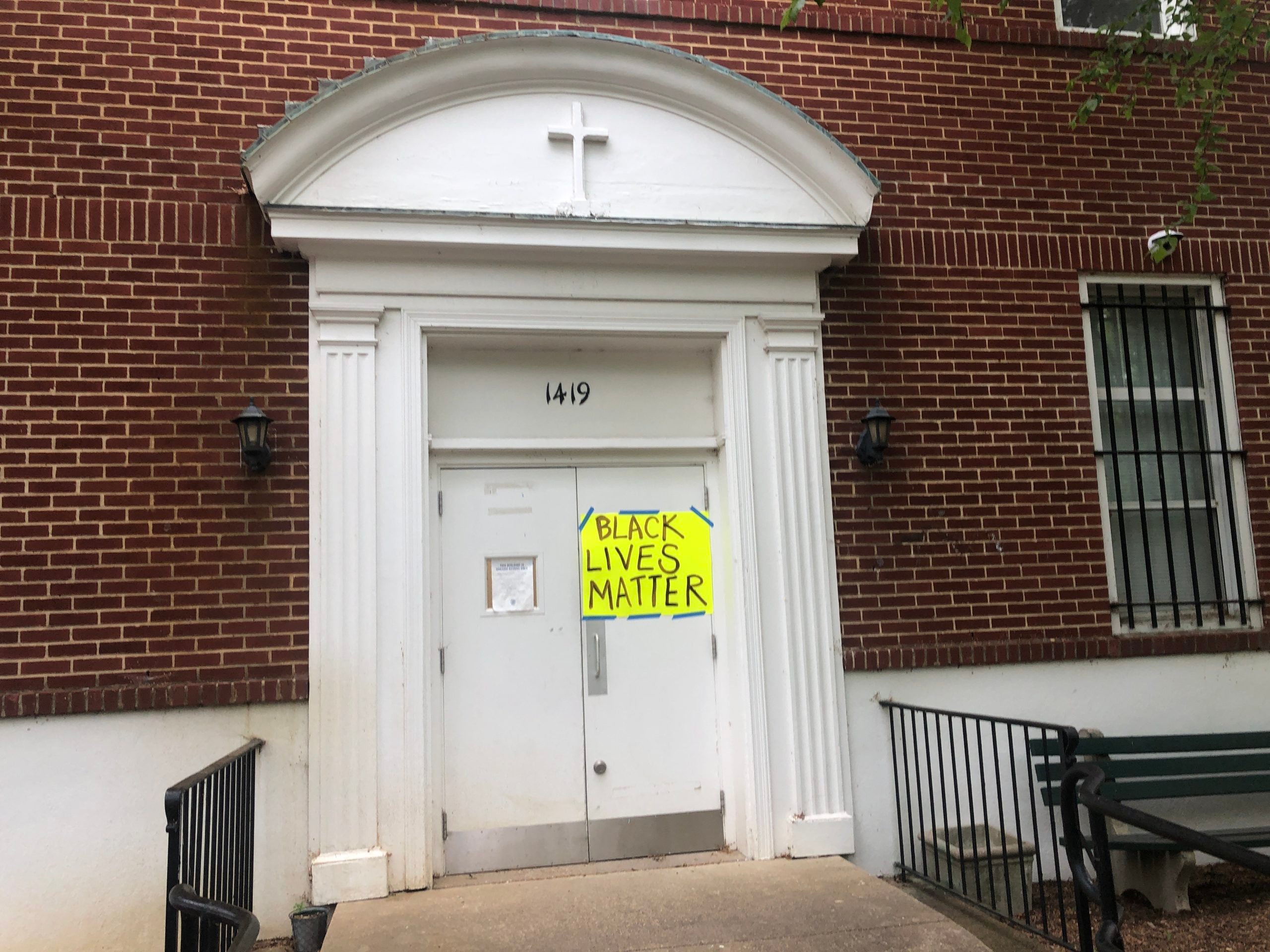 Sign that reads Black Lives Matter on CSJ's door