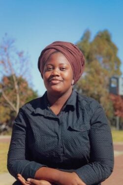 woman wearing red scarf on head